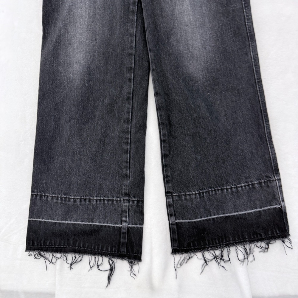 Moussy Vintage Jeans Womens 27x27 Black Relaxed Baggy Wide Leg Fray Cowhide - Picture 8 of 10